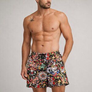 Ed Hardy Multicolor Graphic Athletic Shorts